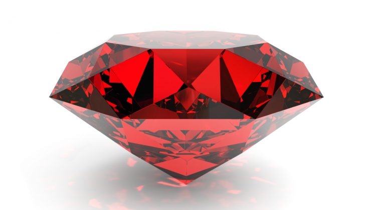 Very high resolution 3d rendering of a ruby isolated over white.